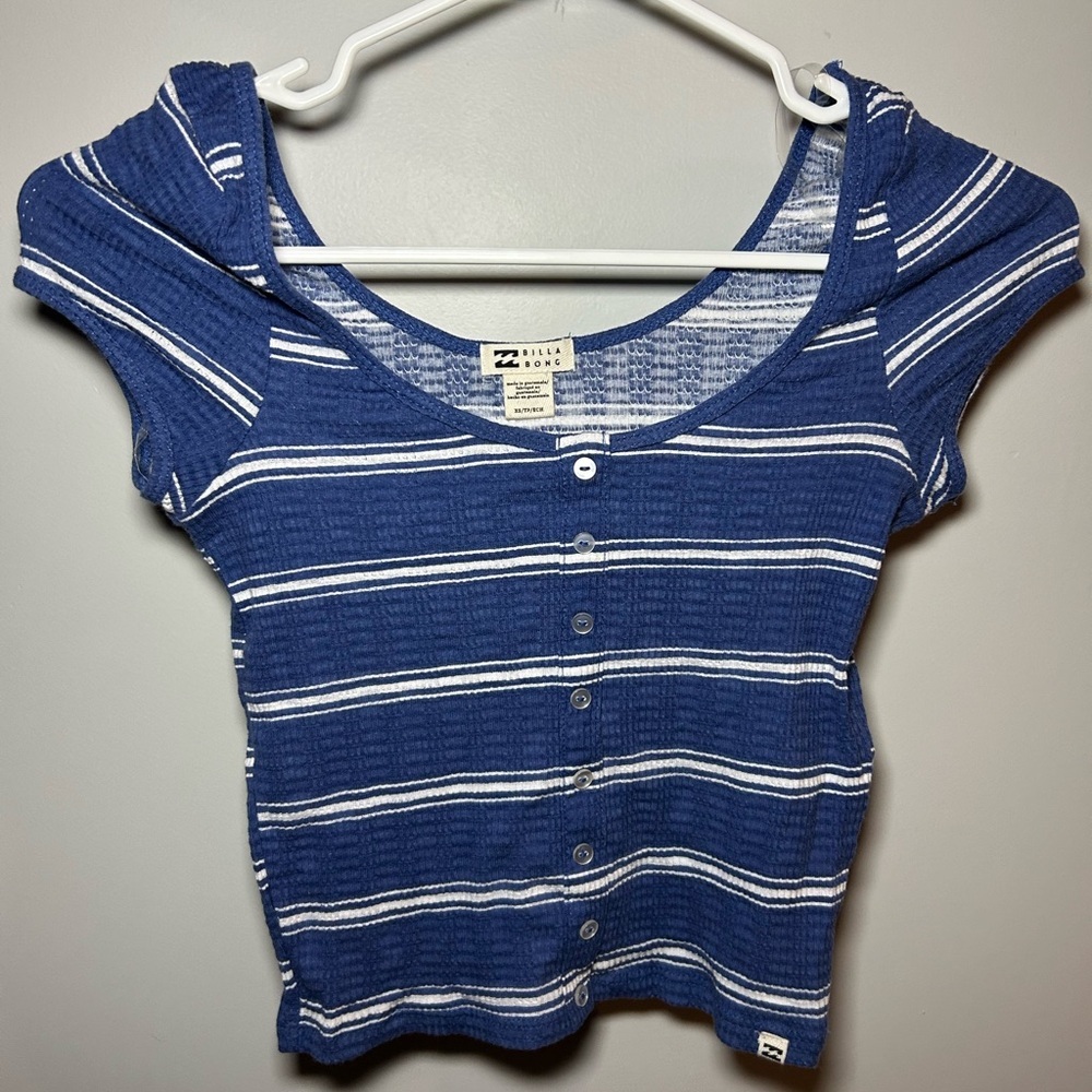 Billabong Navy and White Striped Button-Down Top